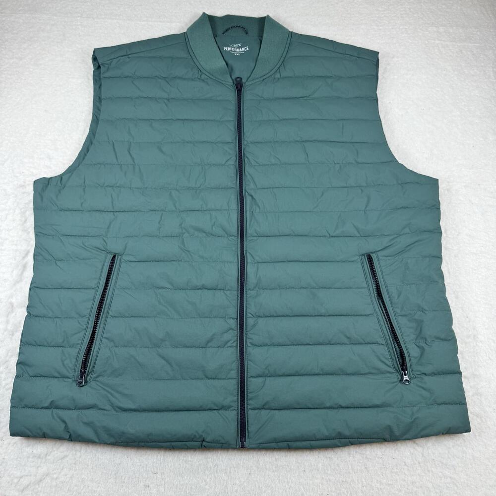 J.Crew Vest Mens Size 2XL Green Performance Quilted Puffer Full Zip Insulated